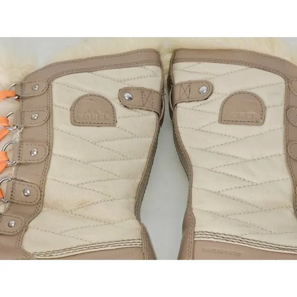 Sorel Kids Youth Cream Tan Orange Tofino II Waterproof Winter Snow Boots Sz 4