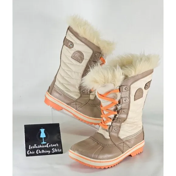 Sorel Kids Youth Cream Tan Orange Tofino II Waterproof Winter Snow Boots Sz 4