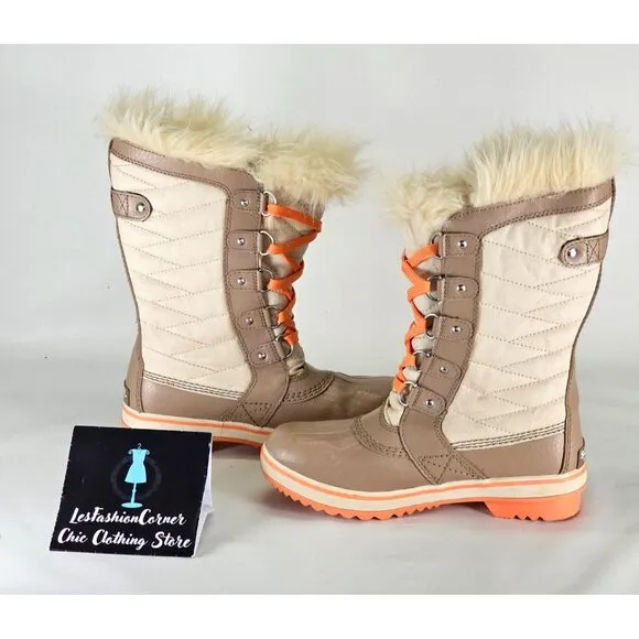 Sorel Kids Youth Cream Tan Orange Tofino II Waterproof Winter Snow Boots Sz 4