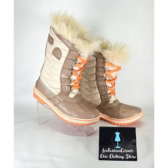 Sorel Kids Youth Cream Tan Orange Tofino II Waterproof Winter Snow Boots Sz 4