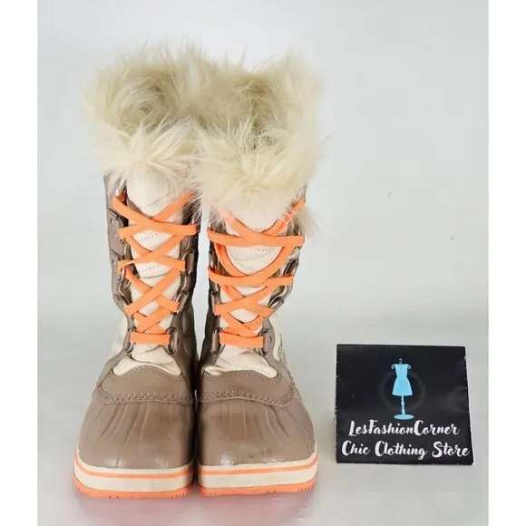 Sorel Kids Youth Cream Tan Orange Tofino II Waterproof Winter Snow Boots Sz 4