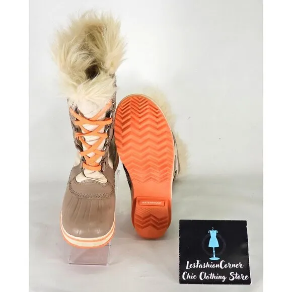 Sorel Kids Youth Cream Tan Orange Tofino II Waterproof Winter Snow Boots Sz 4
