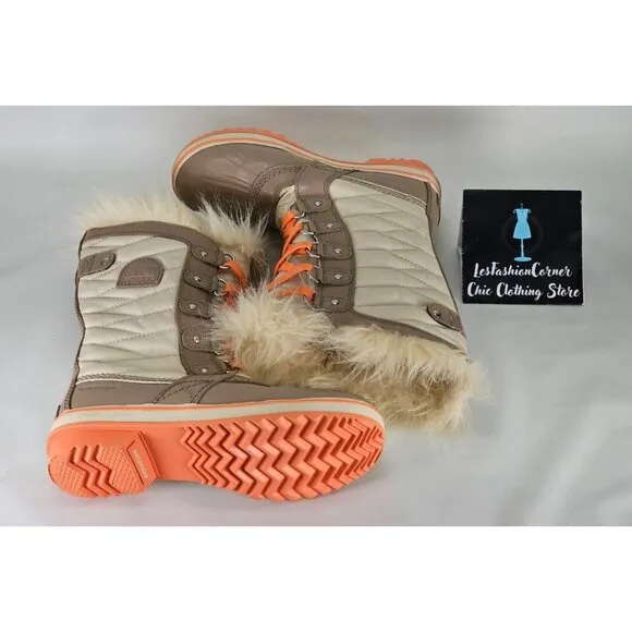 Sorel Kids Youth Cream Tan Orange Tofino II Waterproof Winter Snow Boots Sz 4