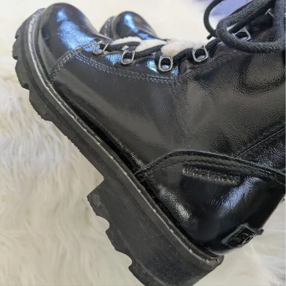 Sorel Lennox Black Patent Lace-Up Combat Lug Boots Booties Size 9