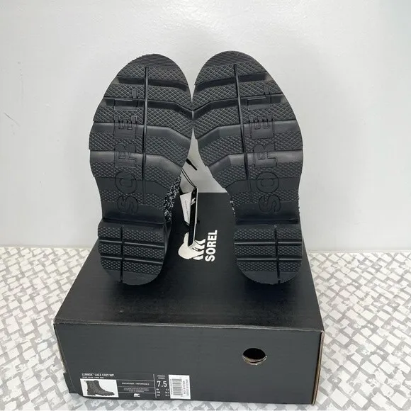SOREL Lennox Genuine Shearling Waterproof Lace-Up Boot, Black/White, size 7.5