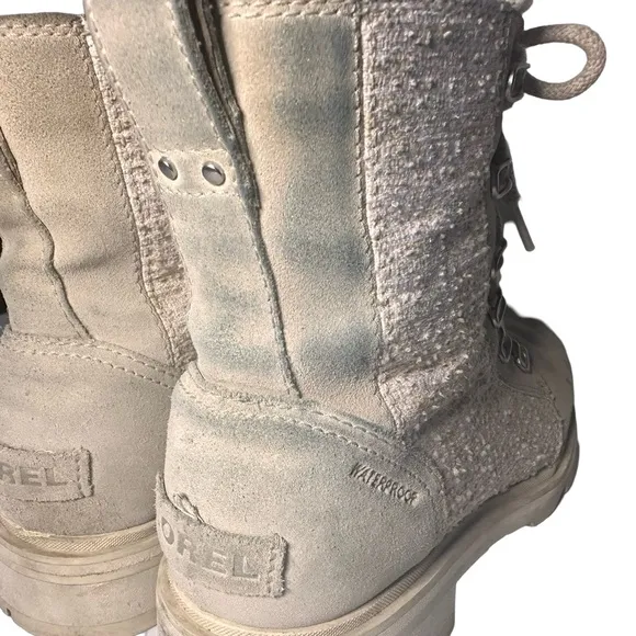Sorel LENNOX™ Lace Cozy Booties Beige Winter Ankle Boots Biker Waterproof Size 9