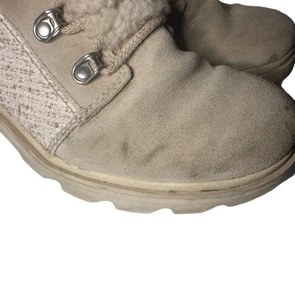 Sorel LENNOX™ Lace Cozy Booties Beige Winter Ankle Boots Biker Waterproof Size 9