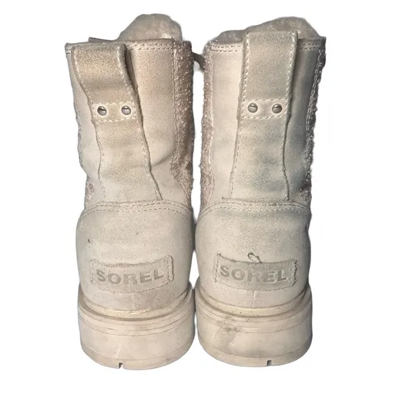 Sorel LENNOX™ Lace Cozy Booties Beige Winter Ankle Boots Biker Waterproof Size 9