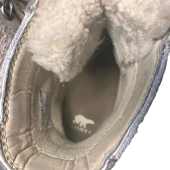 Sorel LENNOX™ Lace Cozy Booties Beige Winter Ankle Boots Biker Waterproof Size 9