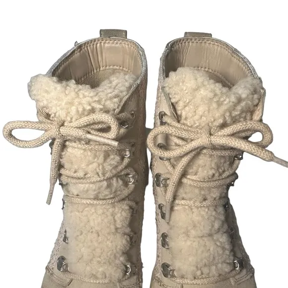 Sorel LENNOX™ Lace Cozy Booties Beige Winter Ankle Boots Biker Waterproof Size 9