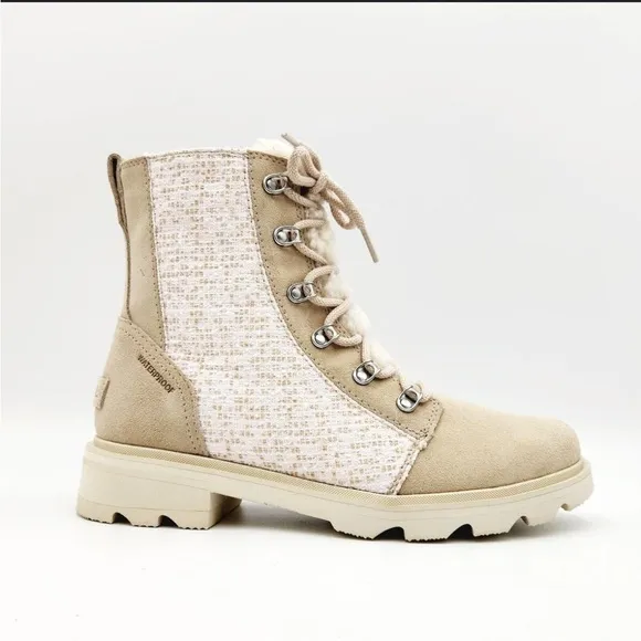 Sorel LENNOX™ Lace Cozy Booties Beige Winter Ankle Boots Biker Waterproof Size 9