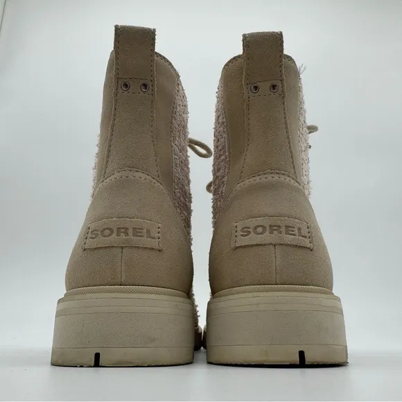 Sorel Lennox Lace Cozy Waterproof Cream/Tan Leather Sherpa Tongue Boots Size 8.5