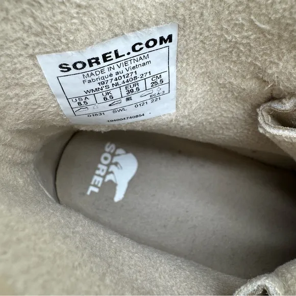 Sorel Lennox Lace Cozy Waterproof Cream/Tan Leather Sherpa Tongue Boots Size 8.5