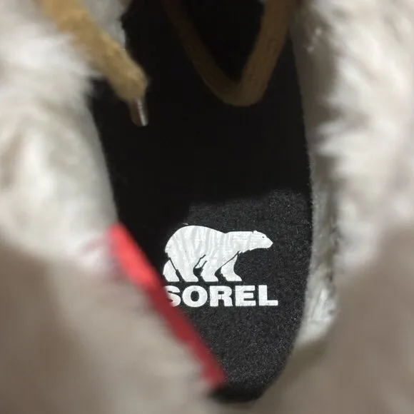 SOREL Lennox Lace Up Cozy Faux Fur Waterproof Boot 5.5 Combat Heeled Tan Cream