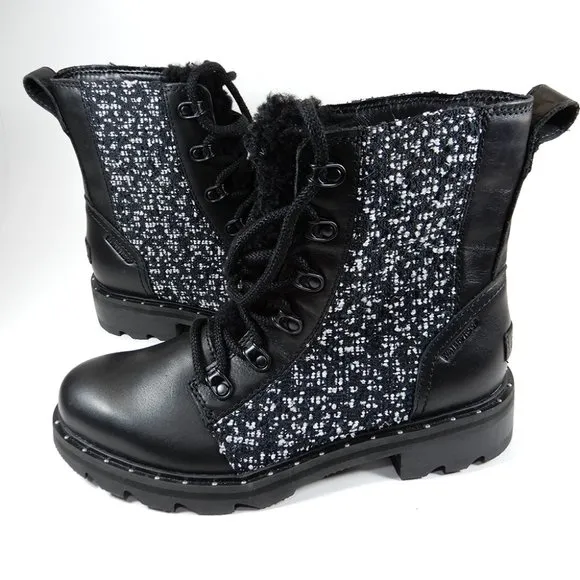 SOREL Lennox Lace Waterproof Shearling BOOTS Size 6.5 Black Leather NEW $200