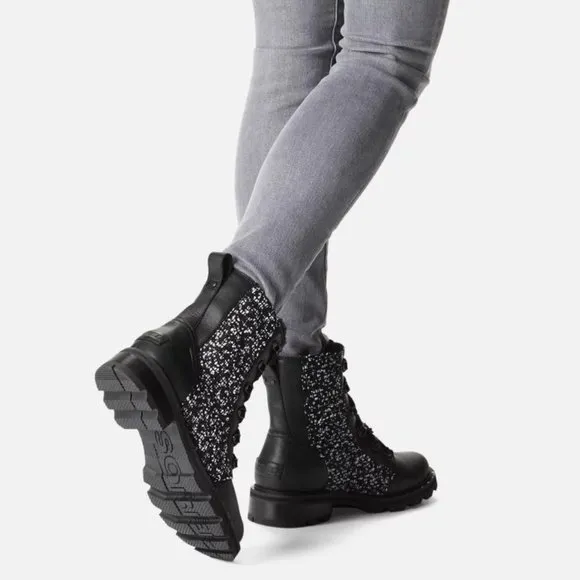 SOREL Lennox Lace Waterproof Shearling BOOTS Size 6.5 Black Leather NEW $200