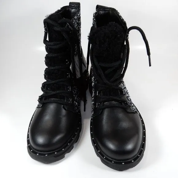 SOREL Lennox Lace Waterproof Shearling BOOTS Size 6.5 Black Leather NEW $200