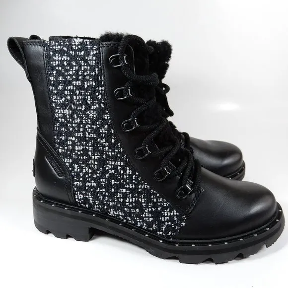 SOREL Lennox Lace Waterproof Shearling BOOTS Size 6.5 Black Leather NEW $200