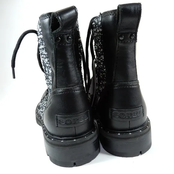 SOREL Lennox Lace Waterproof Shearling BOOTS Size 6.5 Black Leather NEW $200