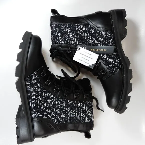 SOREL Lennox Lace Waterproof Shearling BOOTS Size 6.5 Black Leather NEW $200
