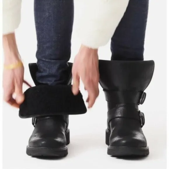 Sorel Lennox Moto Cozy Shearling Lined Boots Black Sz 7.5