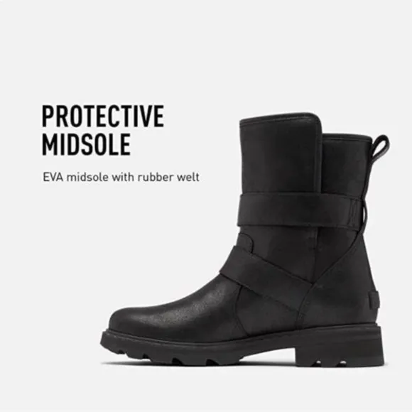 Sorel Lennox Moto Cozy Shearling Lined Boots Black Sz 7.5
