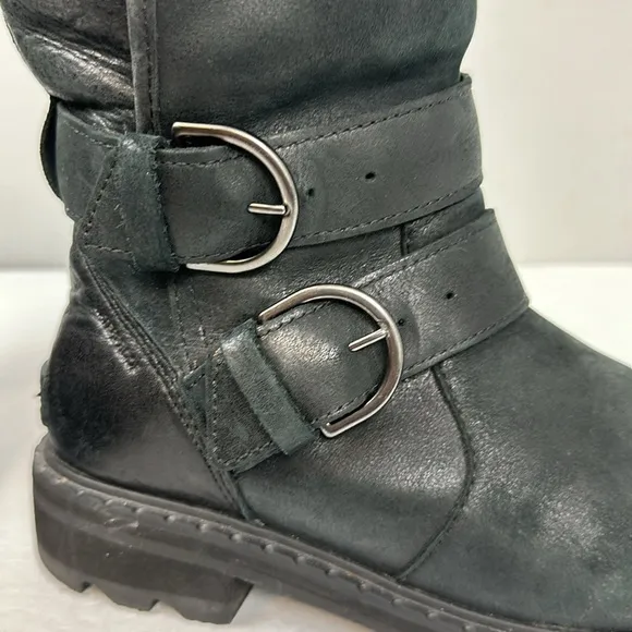 Sorel Lennox Moto Cozy Shearling Lined Boots Black Sz 7.5