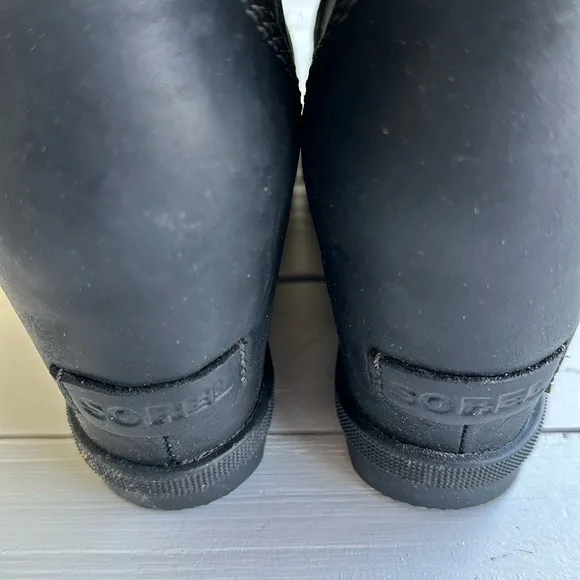 Sorel Lexie Wedge Boot Black Leather size 9