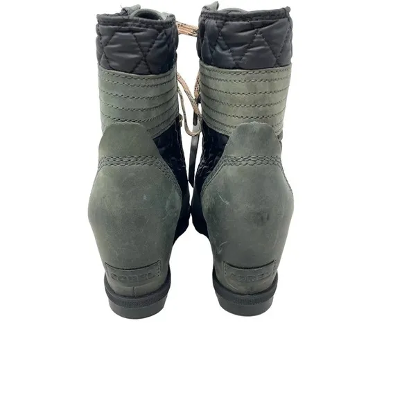 Sorel Lexie Wedge Boots Dark Slate Leather Lace-Up Size US 8.5
