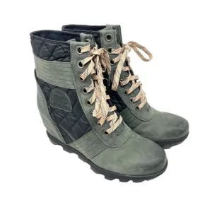 Sorel Lexie Wedge Boots Dark Slate Leather Lace-Up Size US 8.5