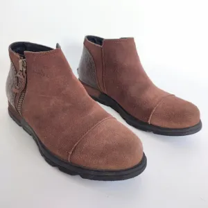 Sorel Major Low Casual Booties Suede &amp; Croc Embossed Leather  Ankle Boots Size 7