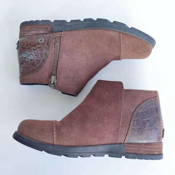 Sorel Major Low Casual Booties Suede &amp; Croc Embossed Leather  Ankle Boots Size 7