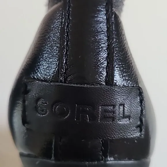 Sorel Medina Tall Rain Boots Wooden Heel Black Leather &amp; Rubber Size 8.5