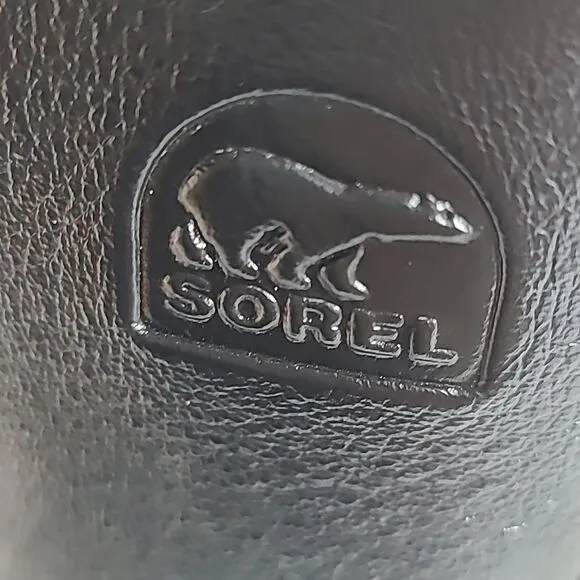 Sorel Medina Tall Rain Boots Wooden Heel Black Leather &amp; Rubber Size 8.5
