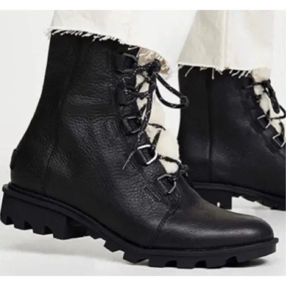 Sorel Phoenix Short Lace Cozy Leather Winter Boots Black
