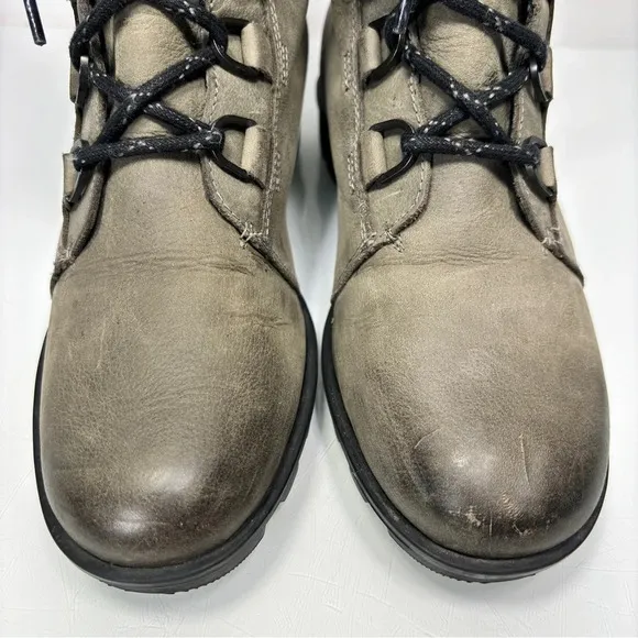 Sorel Phoenix Short Lace Waterproof Greenish Gray Leather Quarry Boots Size 10