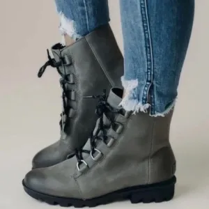 Sorel Phoenix Short Lace Waterproof Greenish Gray Leather Quarry Boots Size 10