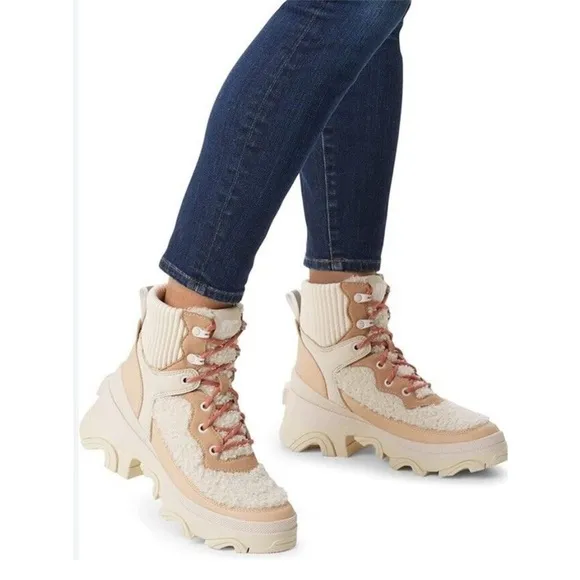 Sorel Tan and Cream Winter Boots with High-Top Design and Chunky Sole
