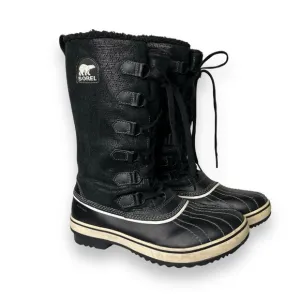 Sorel Tivoli Black White Leather Tall Lace-Up Fleece Lined Winter Snow Boots 8.5