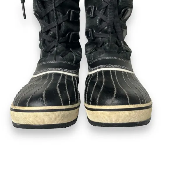Sorel Tivoli Black White Leather Tall Lace-Up Fleece Lined Winter Snow Boots 8.5
