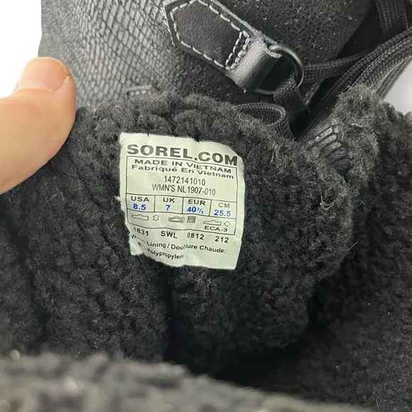 Sorel Tivoli Black White Leather Tall Lace-Up Fleece Lined Winter Snow Boots 8.5
