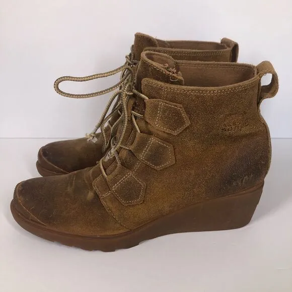 SOREL Toronto Brown Suede Lace Up Wedge Boots Booties Size 10.5 NL2115-286