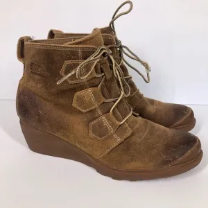 SOREL Toronto Brown Suede Lace Up Wedge Boots Booties Size 10.5 NL2115-286