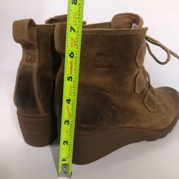 SOREL Toronto Brown Suede Lace Up Wedge Boots Booties Size 10.5 NL2115-286