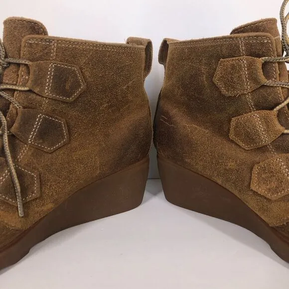 SOREL Toronto Brown Suede Lace Up Wedge Boots Booties Size 10.5 NL2115-286