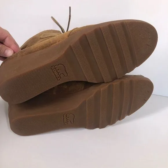 SOREL Toronto Brown Suede Lace Up Wedge Boots Booties Size 10.5 NL2115-286