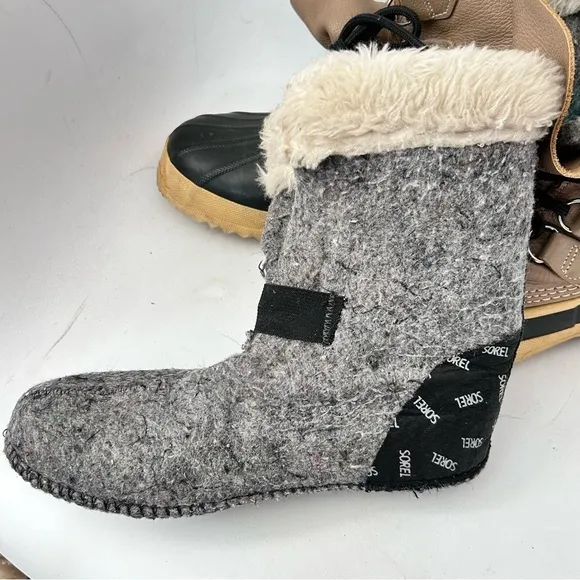 SOREL Vintage Womens Manitou Leather Wool Lined Faux Fur Winter Duck Boots 8