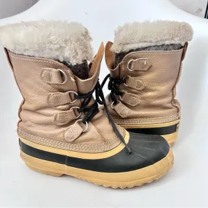 SOREL Vintage Womens Manitou Leather Wool Lined Faux Fur Winter Duck Boots 8