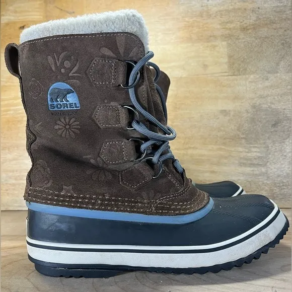 Sorel WATERPROOF Faux Fur Womens Size 7 Winter Boots Shoes Brown Gray
