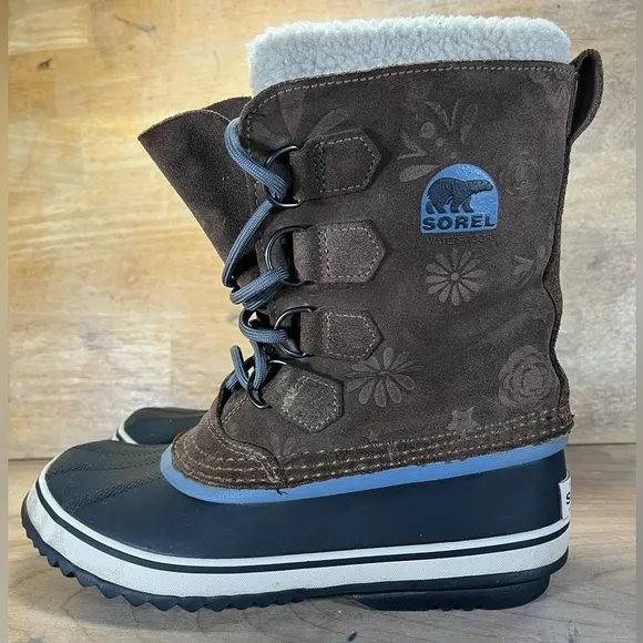 Sorel WATERPROOF Faux Fur Womens Size 7 Winter Boots Shoes Brown Gray